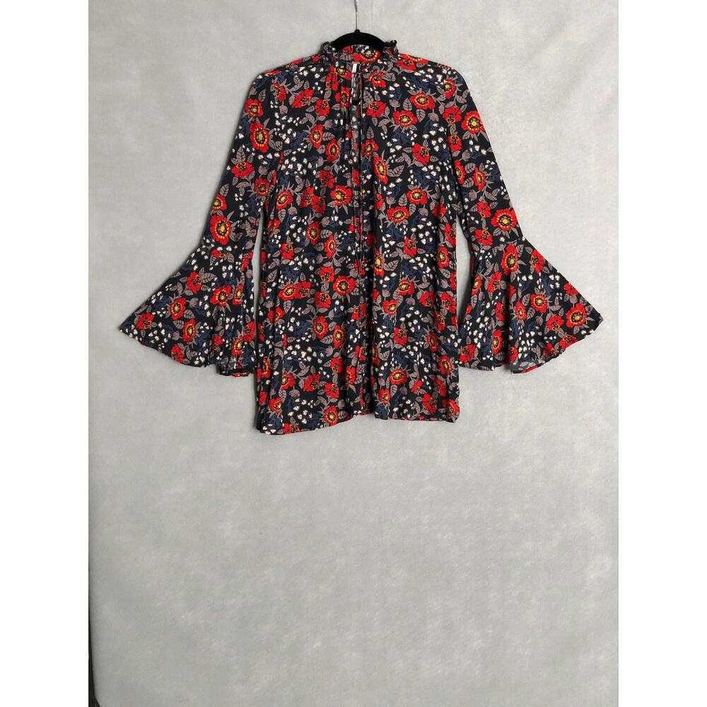 Free People Floral Mini Dress - Red and Black